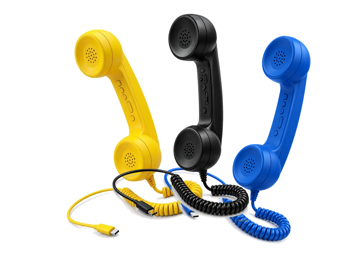 Auriculares retro RetroTalk en amarillo, negro y azul